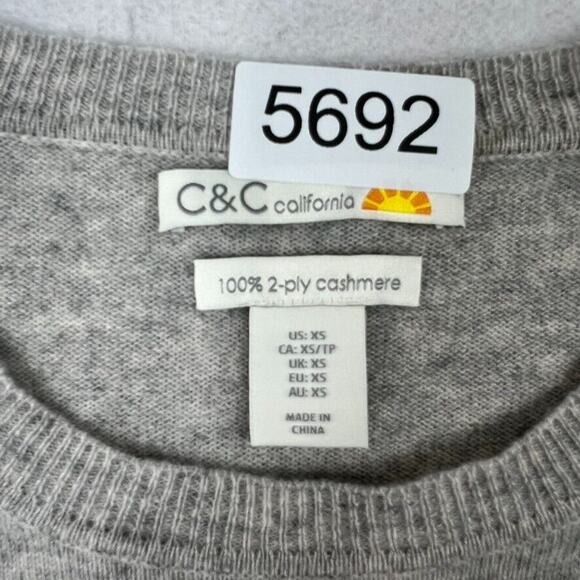C&C California Sweater Women Size XSmall Blue Gray 100% 2 Ply Cashmere Stripe - Picture 6 of 8